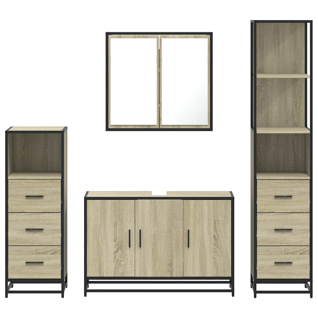 vidaXL 4 Piece Bathroom Furniture Set Sonoma Oak Engineered Wood