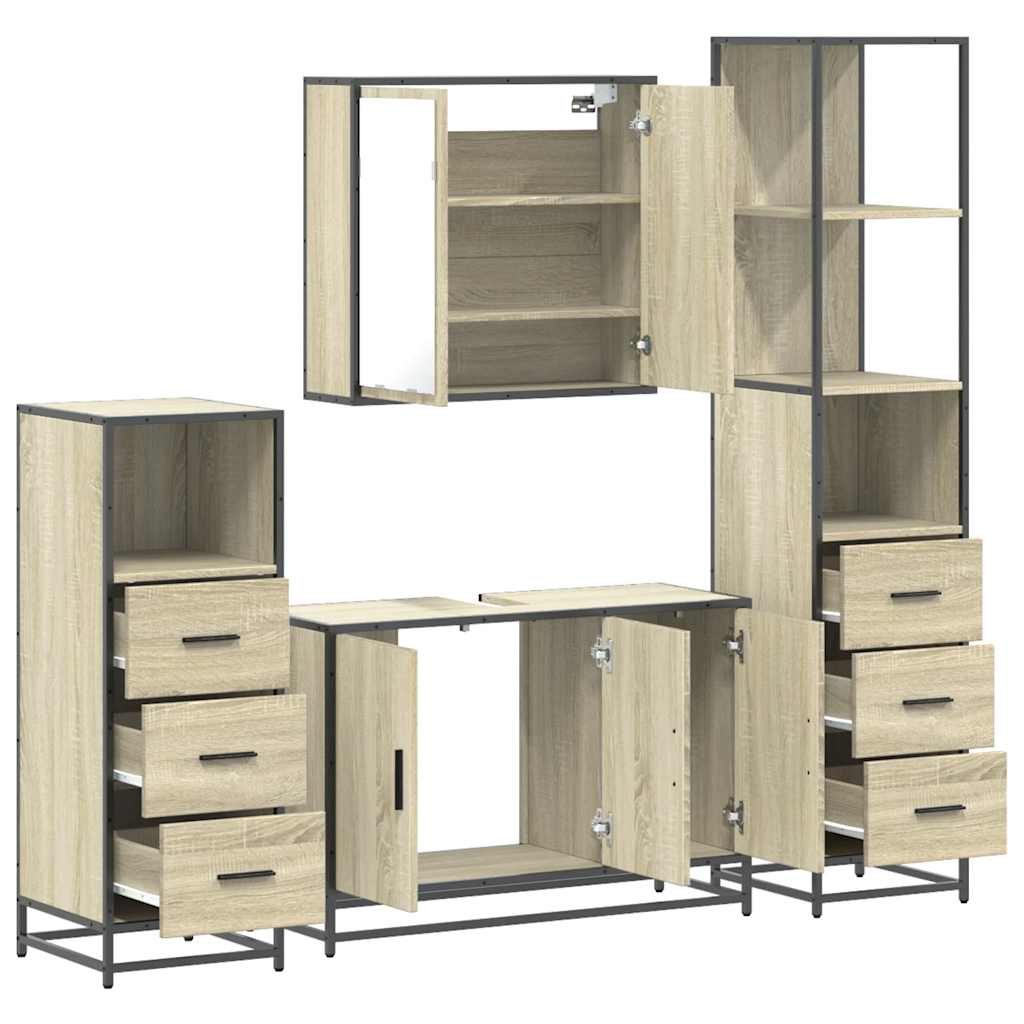 vidaXL 4 Piece Bathroom Furniture Set Sonoma Oak Engineered Wood