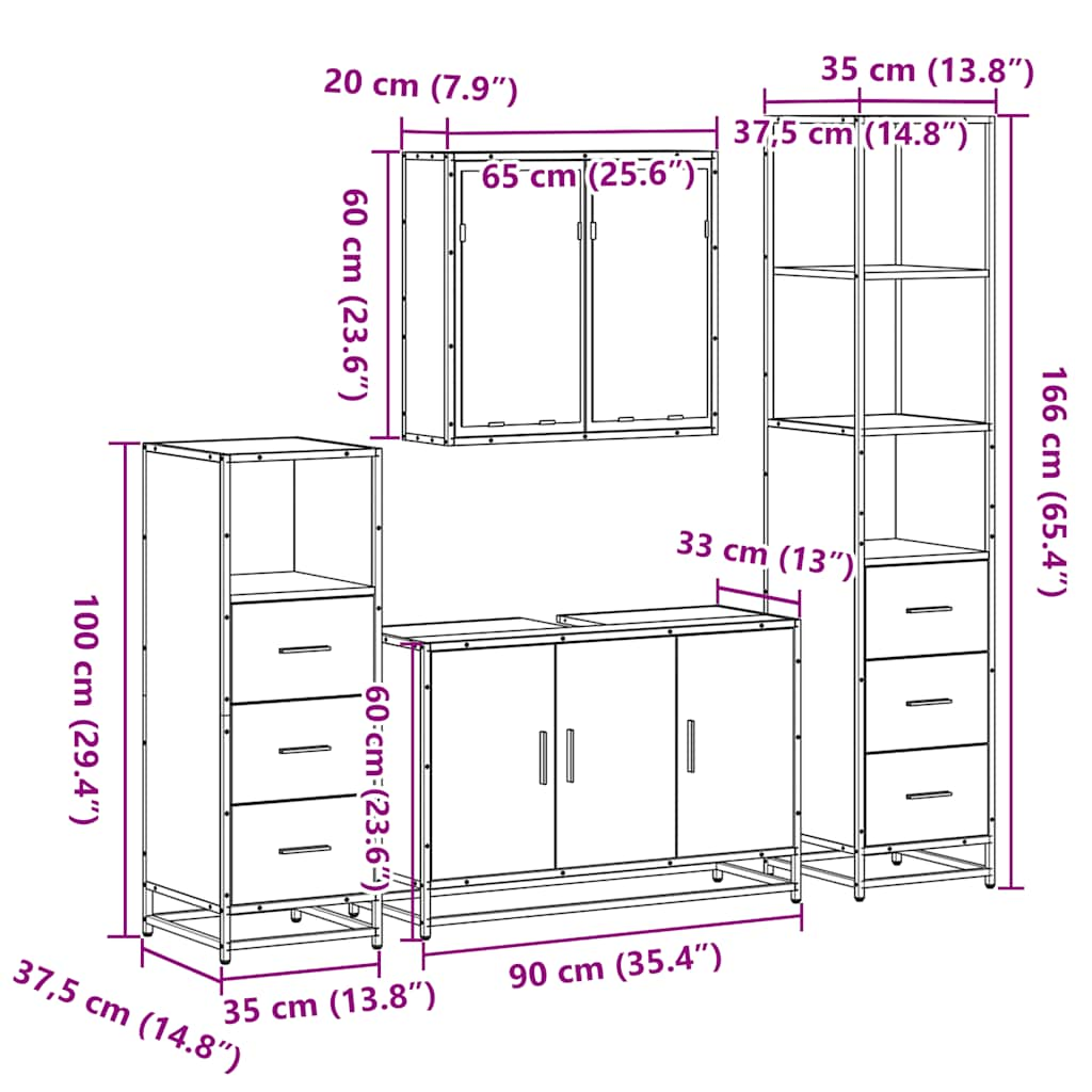 vidaXL 4 Piece Bathroom Furniture Set Sonoma Oak Engineered Wood