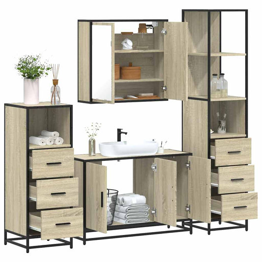 vidaXL 4 Piece Bathroom Furniture Set Sonoma Oak Engineered Wood