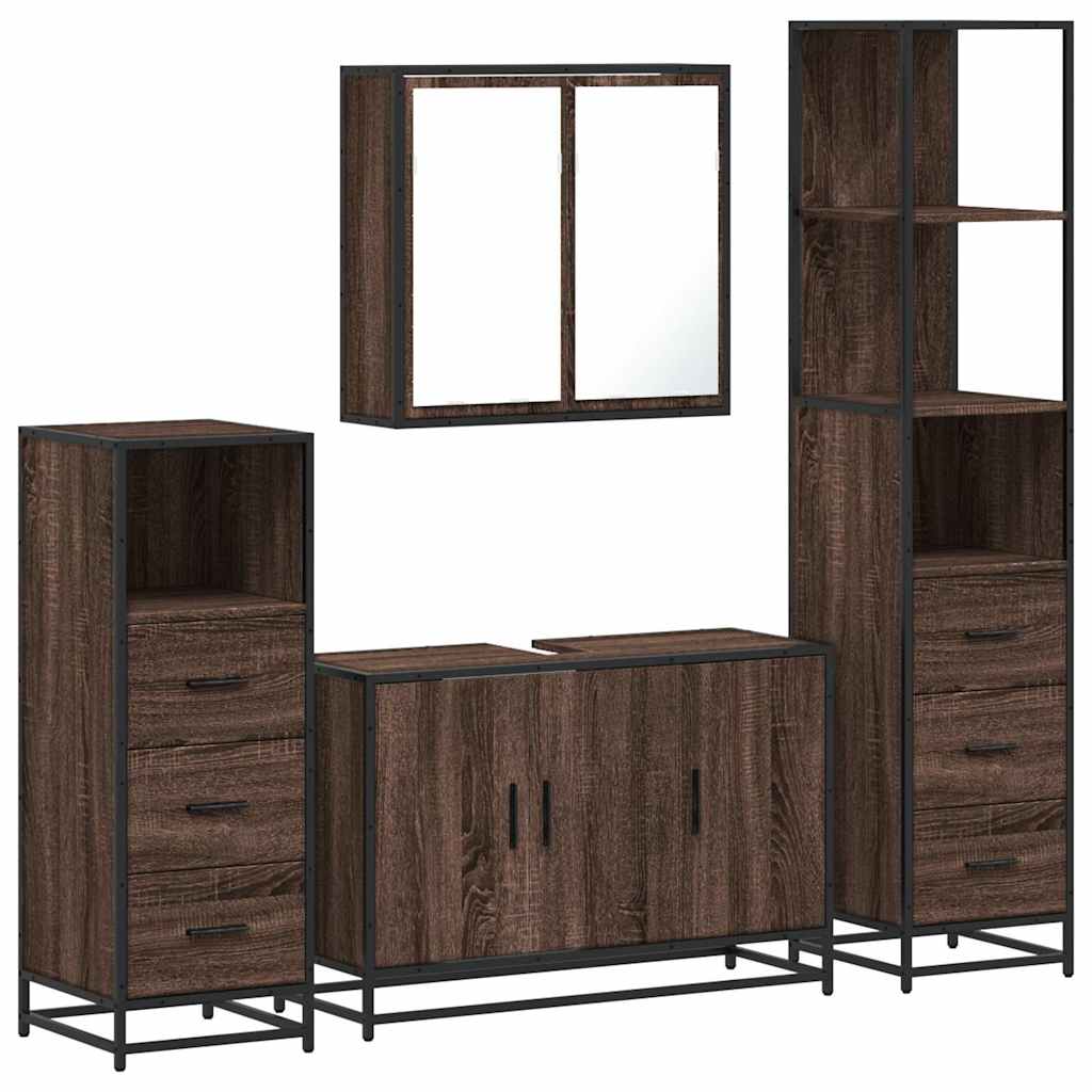 vidaXL 4 Piece Bathroom Furniture Set Brown Oak Engineered Wood