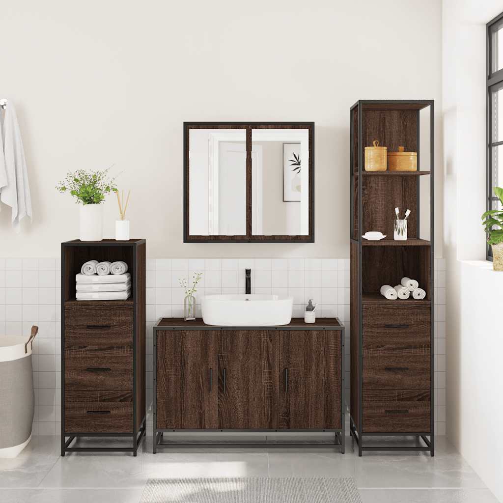 vidaXL 4 Piece Bathroom Furniture Set Brown Oak Engineered Wood