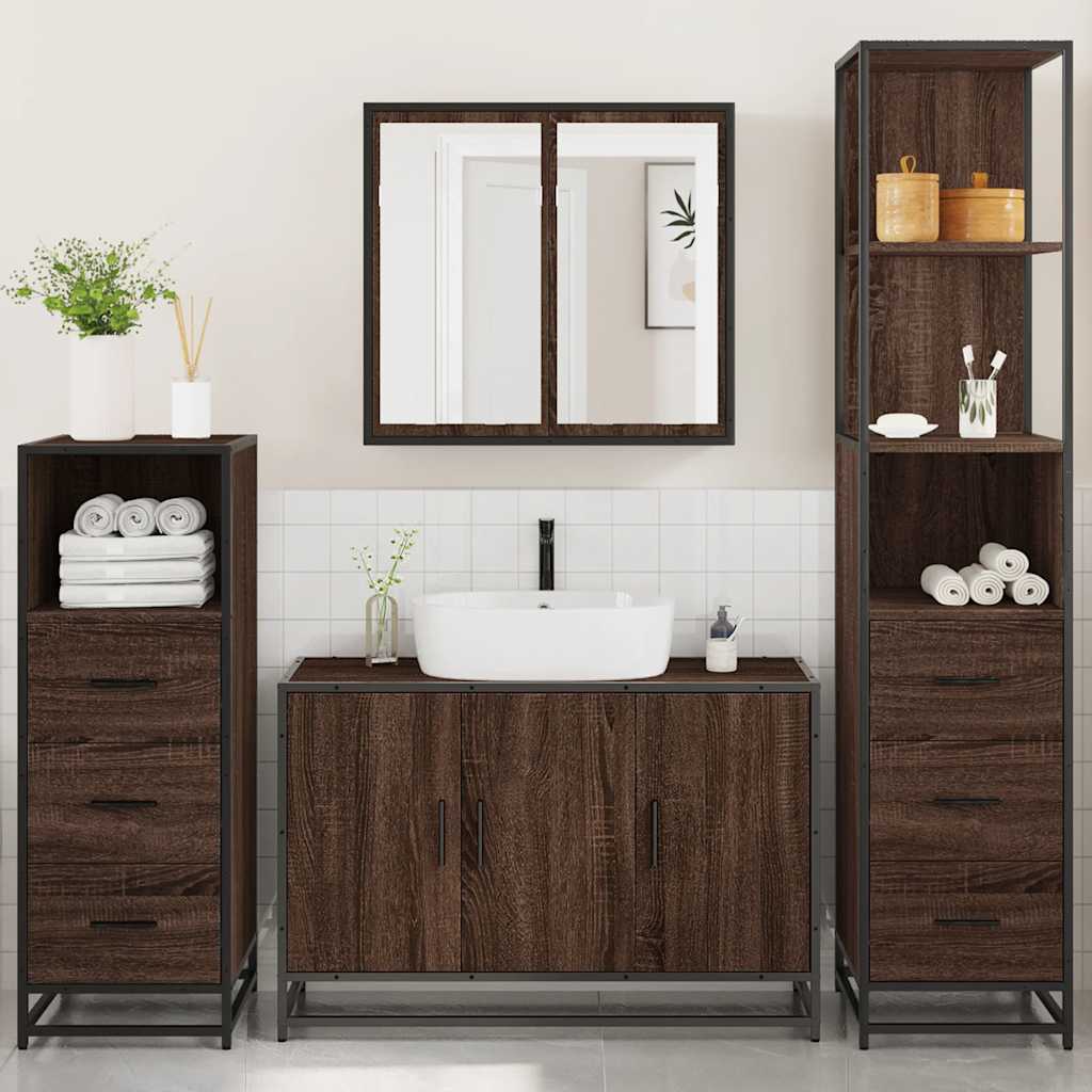 vidaXL 4 Piece Bathroom Furniture Set Brown Oak Engineered Wood