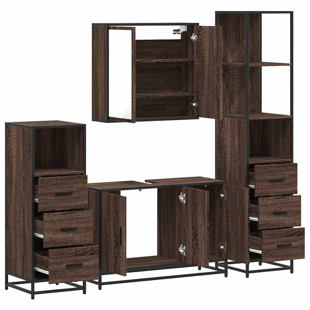 vidaXL 4 Piece Bathroom Furniture Set Brown Oak Engineered Wood