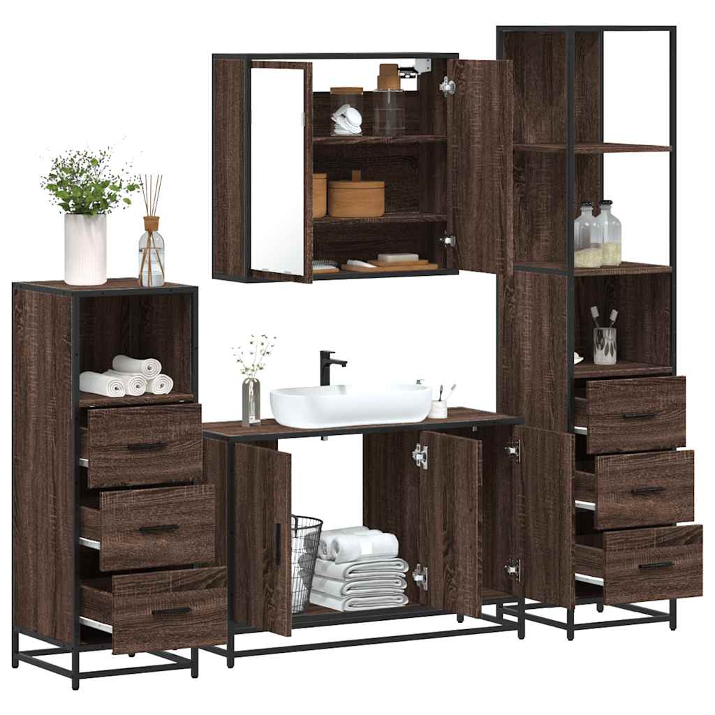 vidaXL 4 Piece Bathroom Furniture Set Brown Oak Engineered Wood