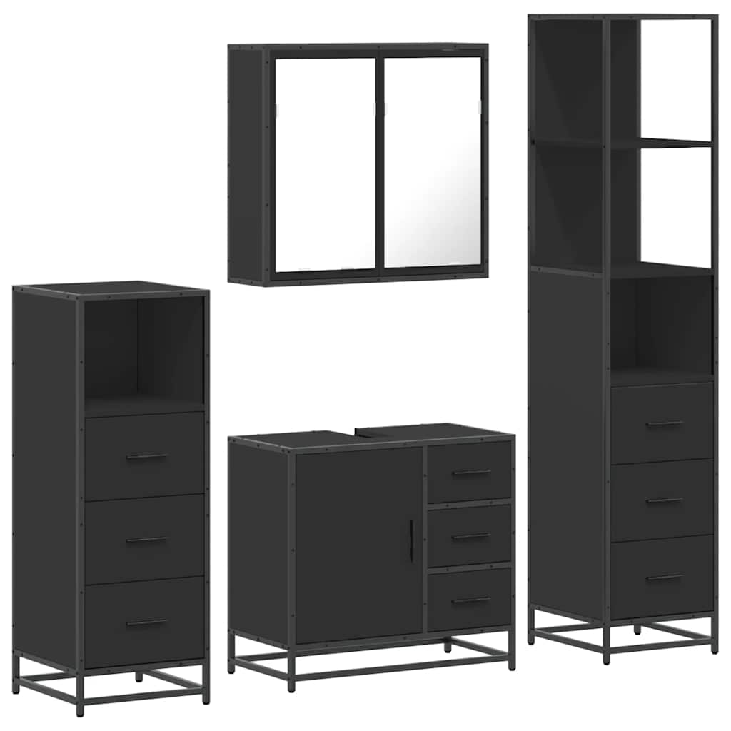 vidaXL 4 Piece Bathroom Furniture Set Black Engineered Wood