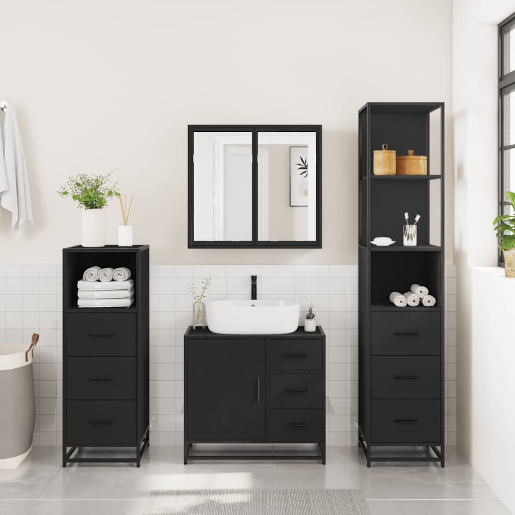 vidaXL 4 Piece Bathroom Furniture Set Black Engineered Wood