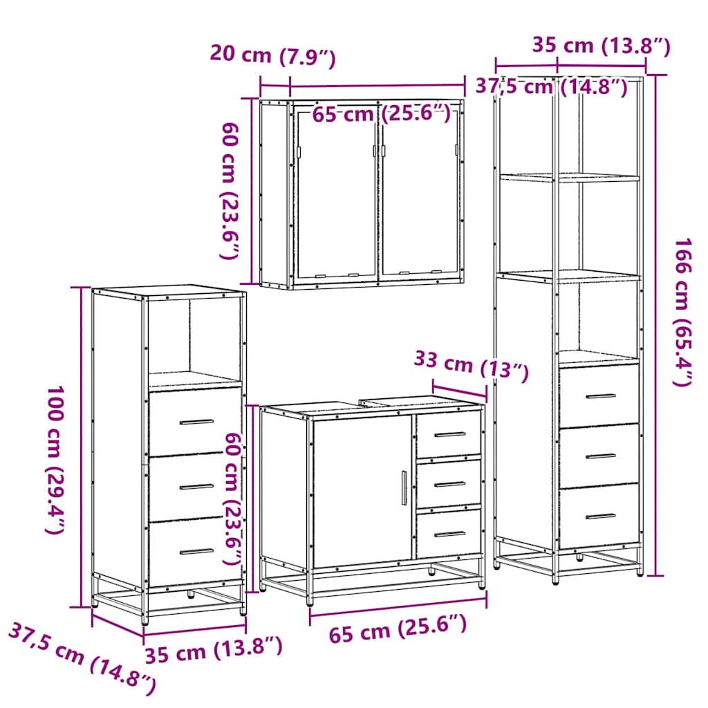 vidaXL 4 Piece Bathroom Furniture Set Black Engineered Wood