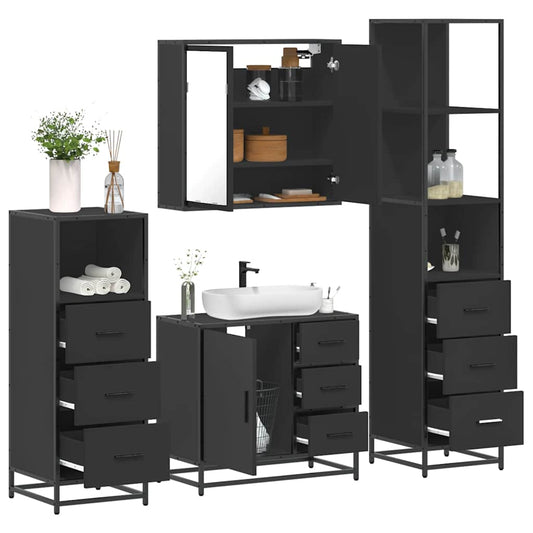 vidaXL 4 Piece Bathroom Furniture Set Black Engineered Wood