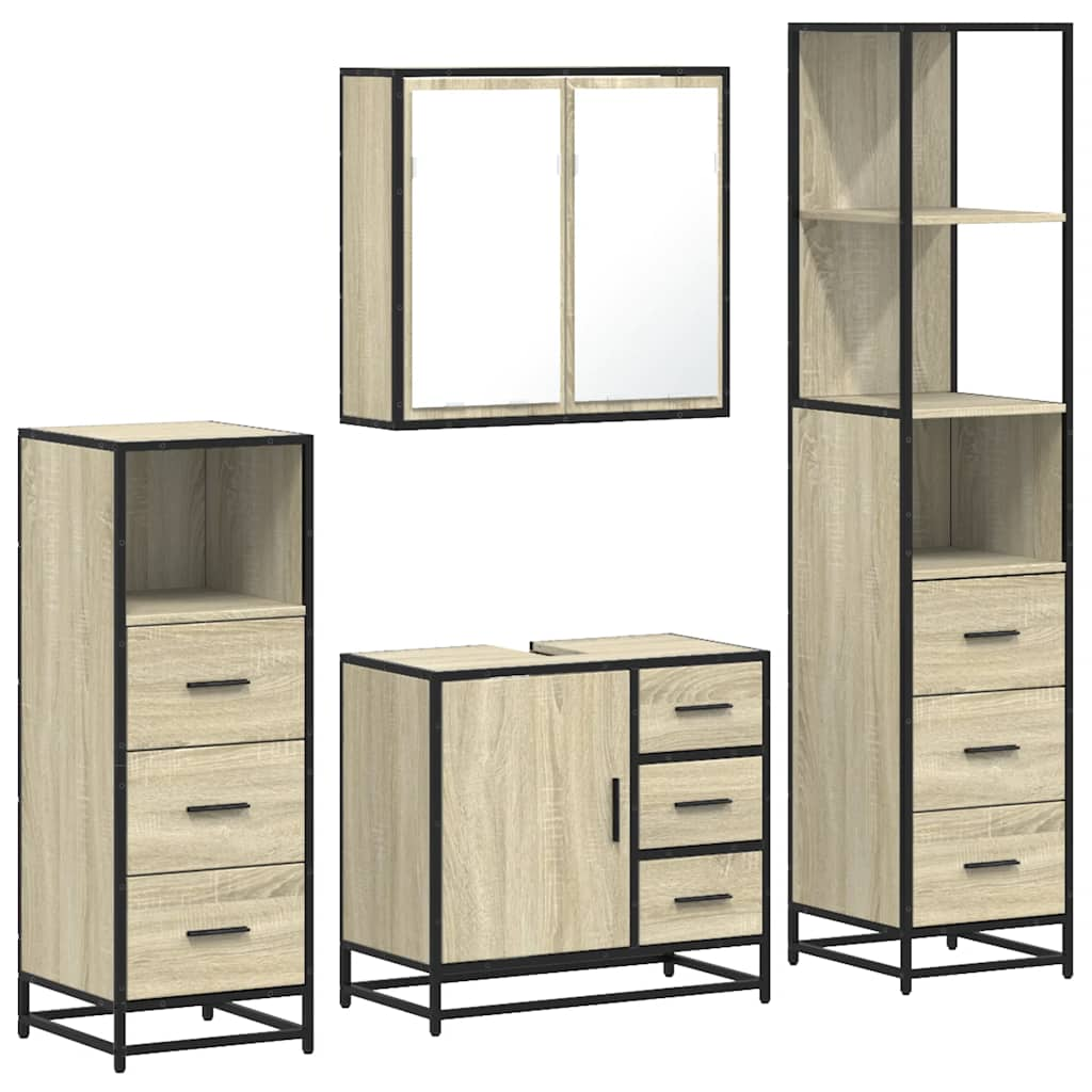 vidaXL 4 Piece Bathroom Furniture Set Sonoma Oak Engineered Wood