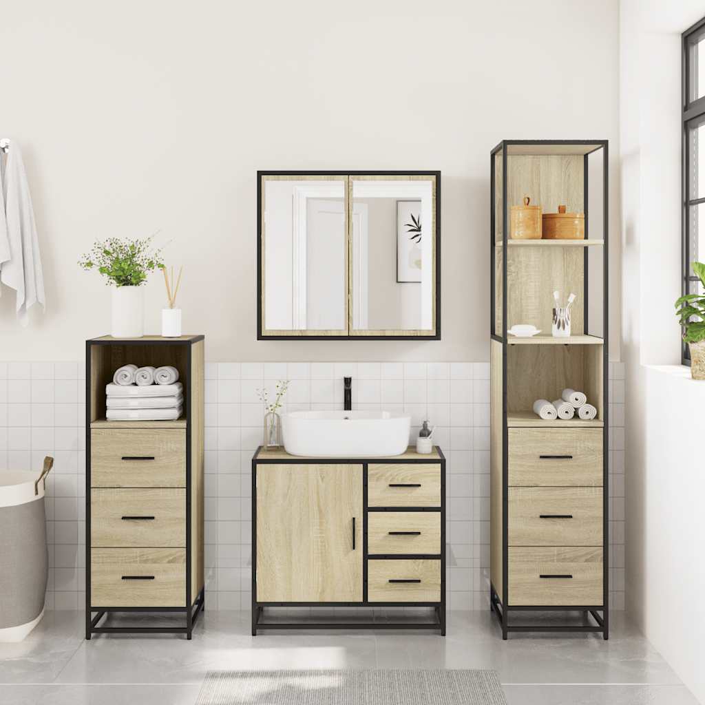 vidaXL 4 Piece Bathroom Furniture Set Sonoma Oak Engineered Wood