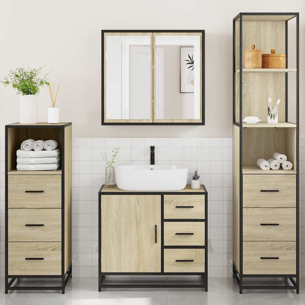 vidaXL 4 Piece Bathroom Furniture Set Sonoma Oak Engineered Wood