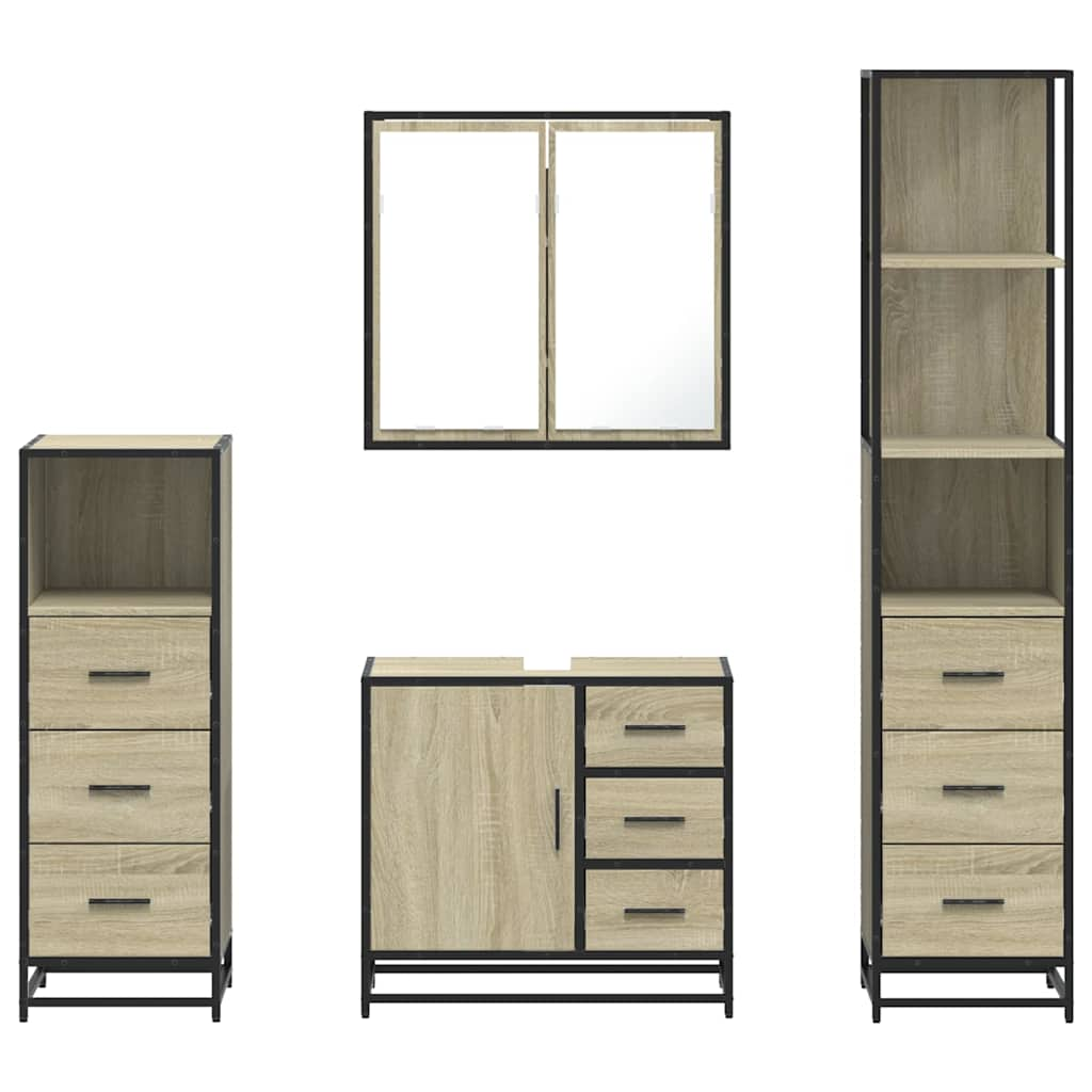 vidaXL 4 Piece Bathroom Furniture Set Sonoma Oak Engineered Wood