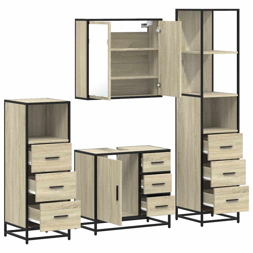 vidaXL 4 Piece Bathroom Furniture Set Sonoma Oak Engineered Wood