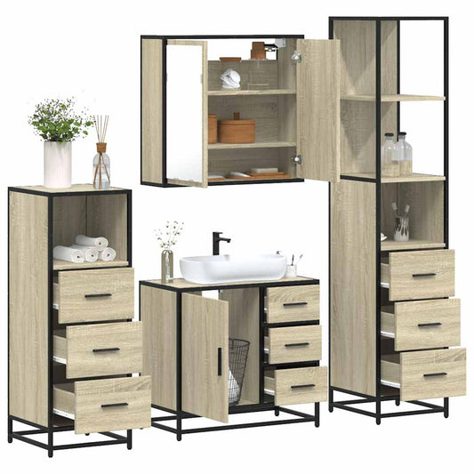 vidaXL 4 Piece Bathroom Furniture Set Sonoma Oak Engineered Wood