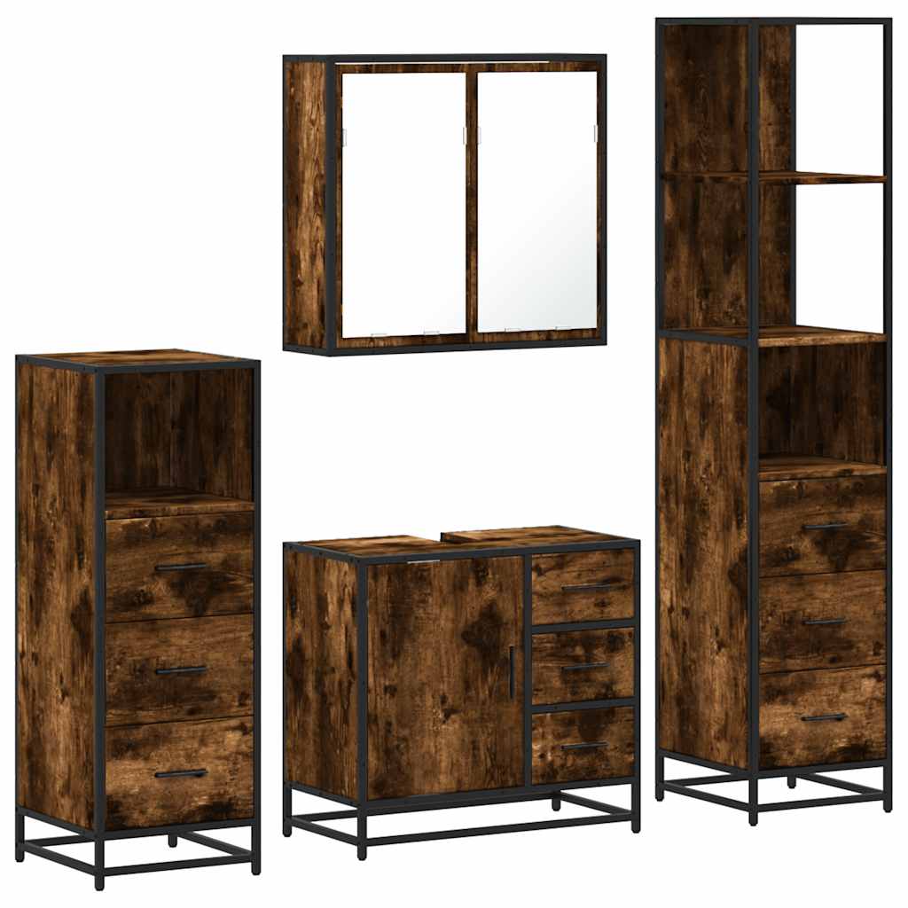 vidaXL 4 Piece Bathroom Furniture Set Smoked Oak Engineered Wood