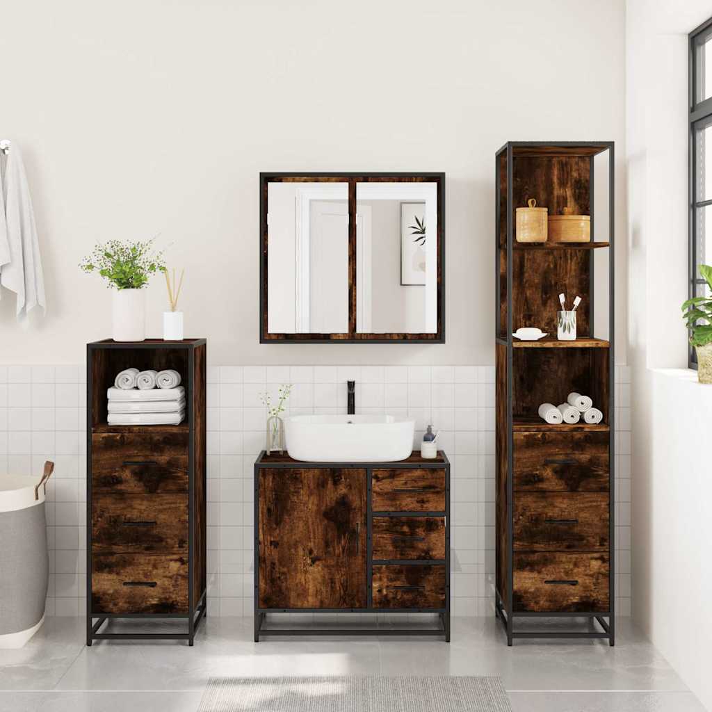 vidaXL 4 Piece Bathroom Furniture Set Smoked Oak Engineered Wood