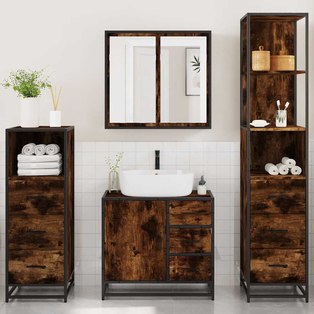 vidaXL 4 Piece Bathroom Furniture Set Smoked Oak Engineered Wood