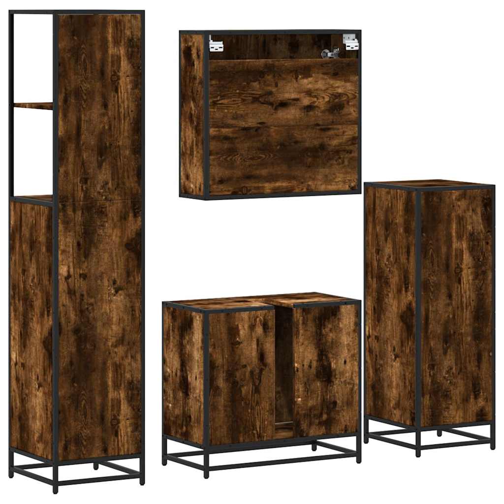 vidaXL 4 Piece Bathroom Furniture Set Smoked Oak Engineered Wood