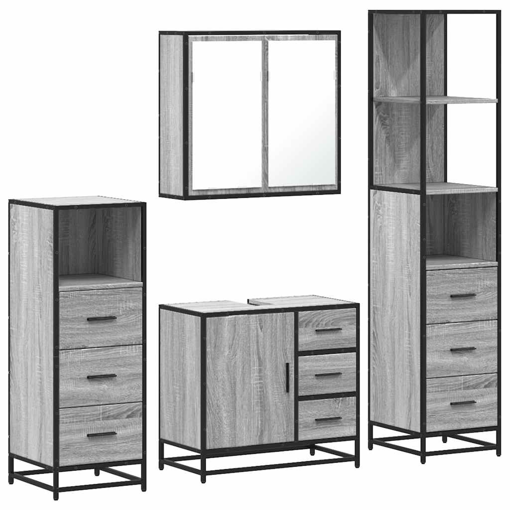 vidaXL 4 Piece Bathroom Furniture Set Grey Sonoma Engineered Wood