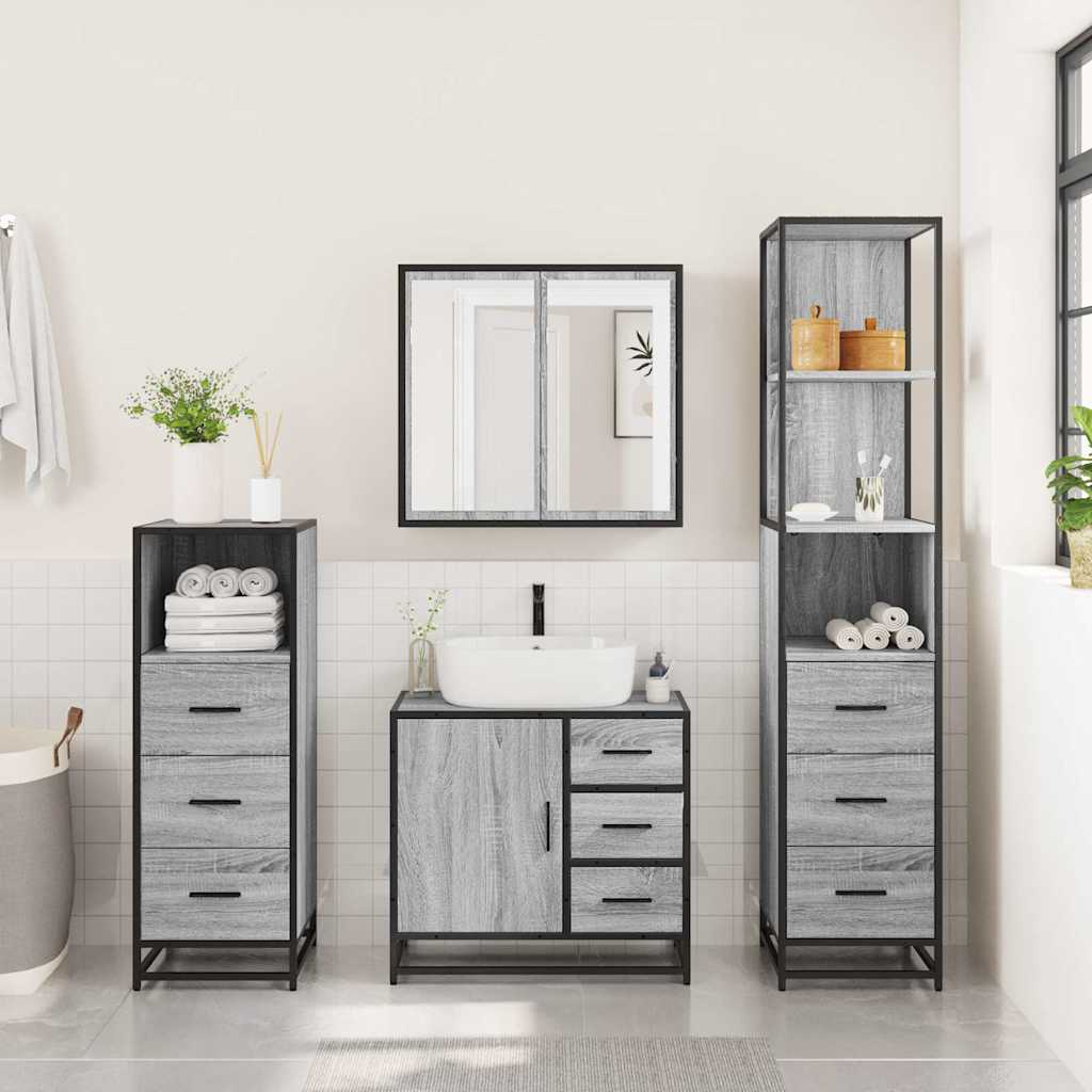 vidaXL 4 Piece Bathroom Furniture Set Grey Sonoma Engineered Wood