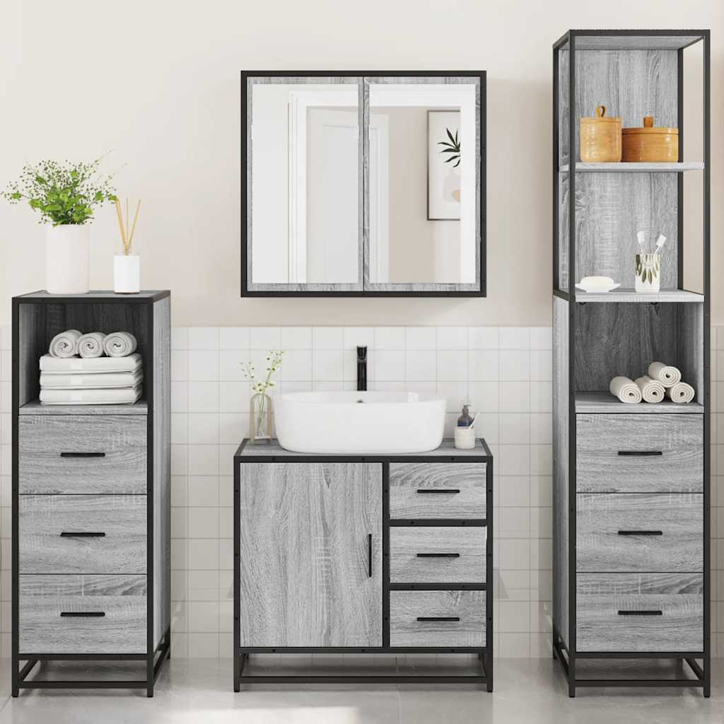 vidaXL 4 Piece Bathroom Furniture Set Grey Sonoma Engineered Wood