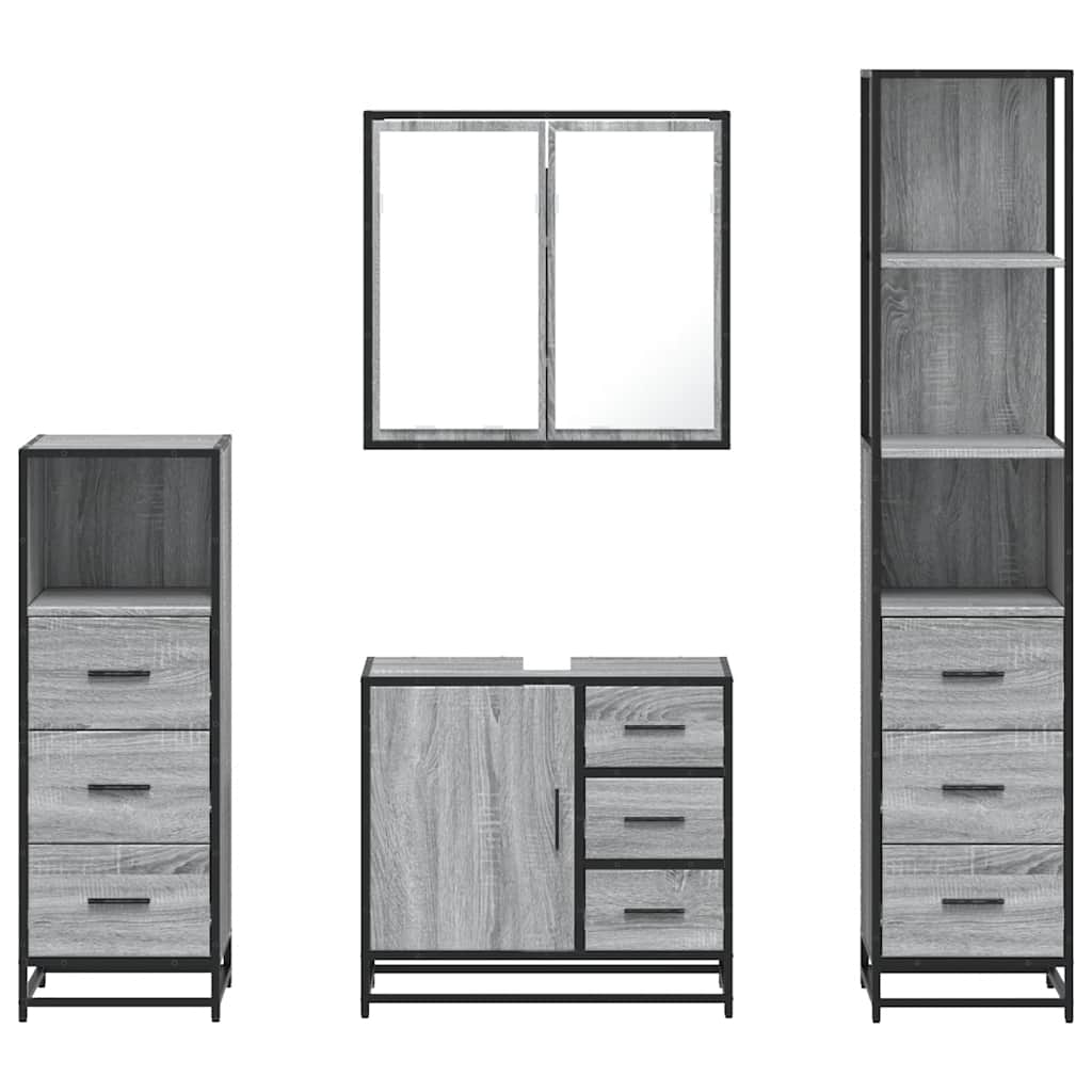 vidaXL 4 Piece Bathroom Furniture Set Grey Sonoma Engineered Wood