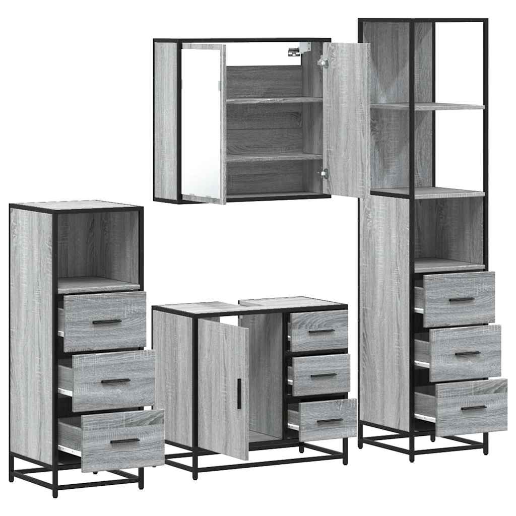 vidaXL 4 Piece Bathroom Furniture Set Grey Sonoma Engineered Wood