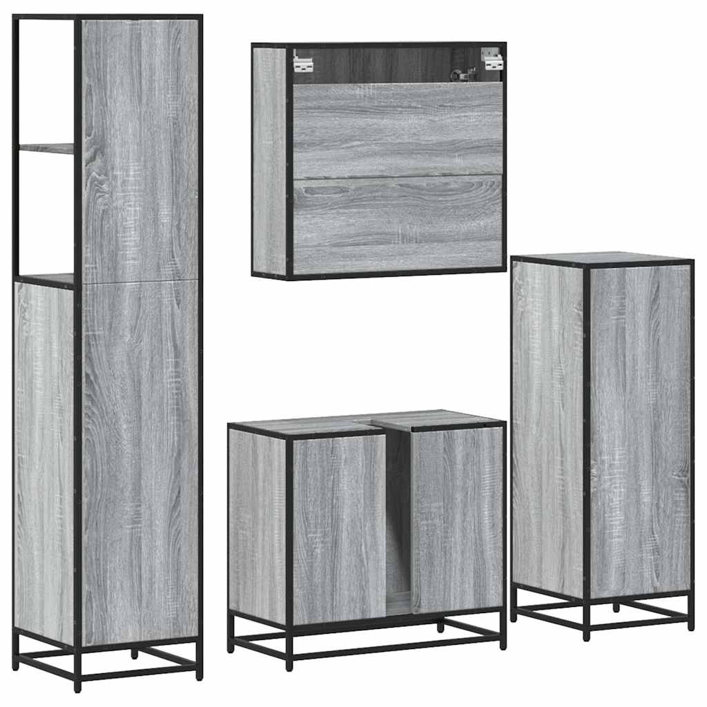 vidaXL 4 Piece Bathroom Furniture Set Grey Sonoma Engineered Wood