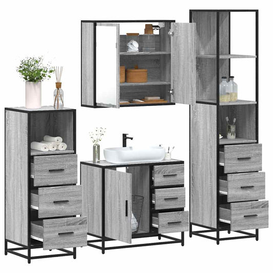 vidaXL 4 Piece Bathroom Furniture Set Grey Sonoma Engineered Wood