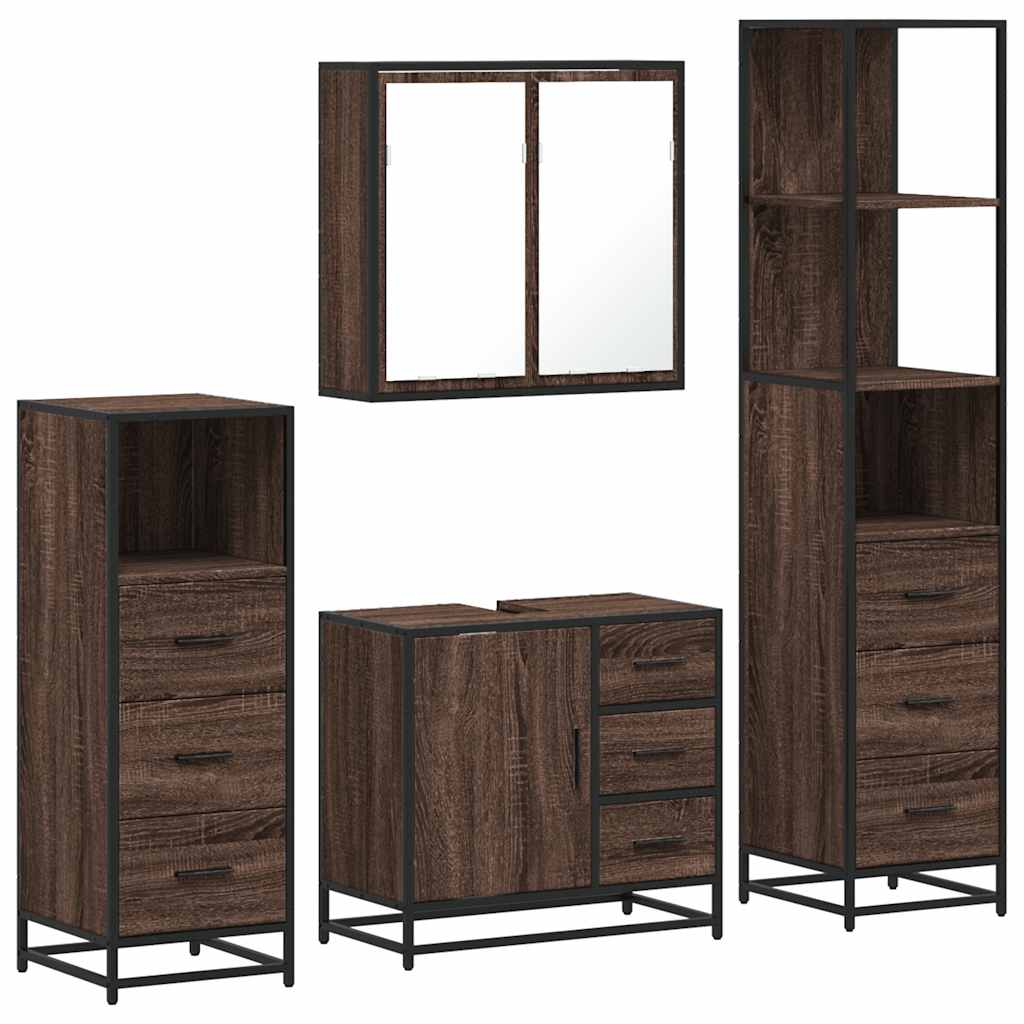 vidaXL 4 Piece Bathroom Furniture Set Brown Oak Engineered Wood