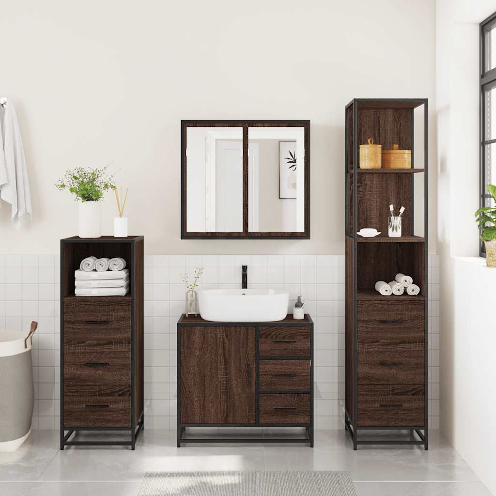 vidaXL 4 Piece Bathroom Furniture Set Brown Oak Engineered Wood