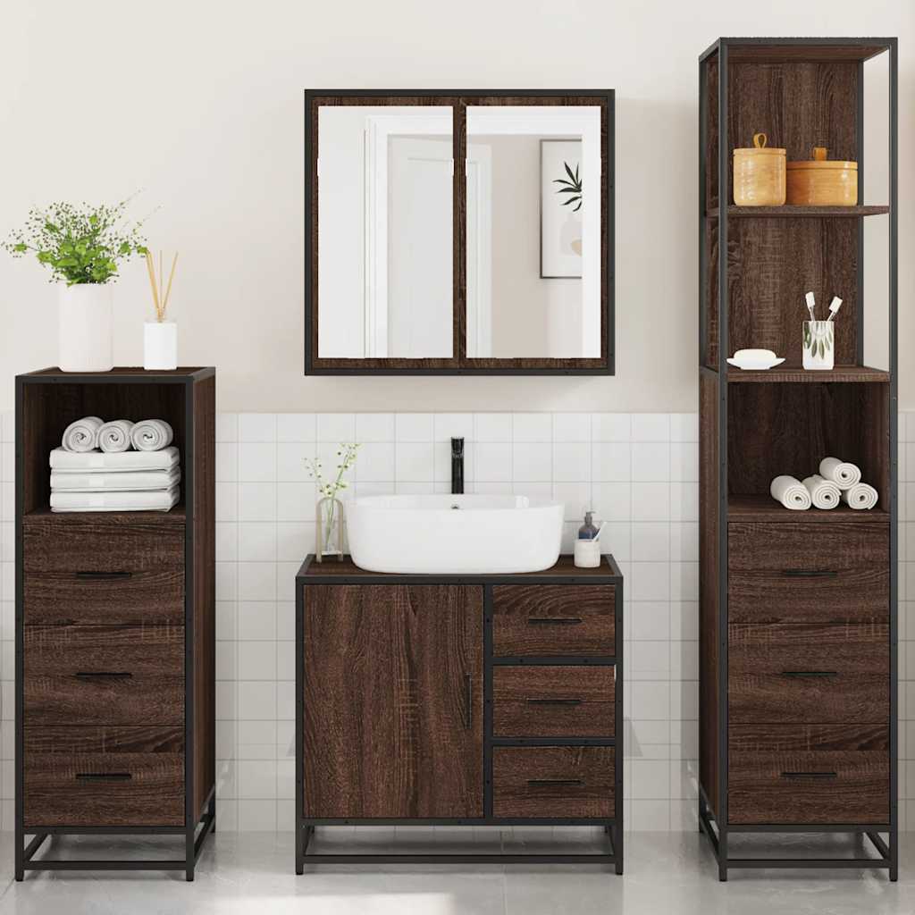 vidaXL 4 Piece Bathroom Furniture Set Brown Oak Engineered Wood