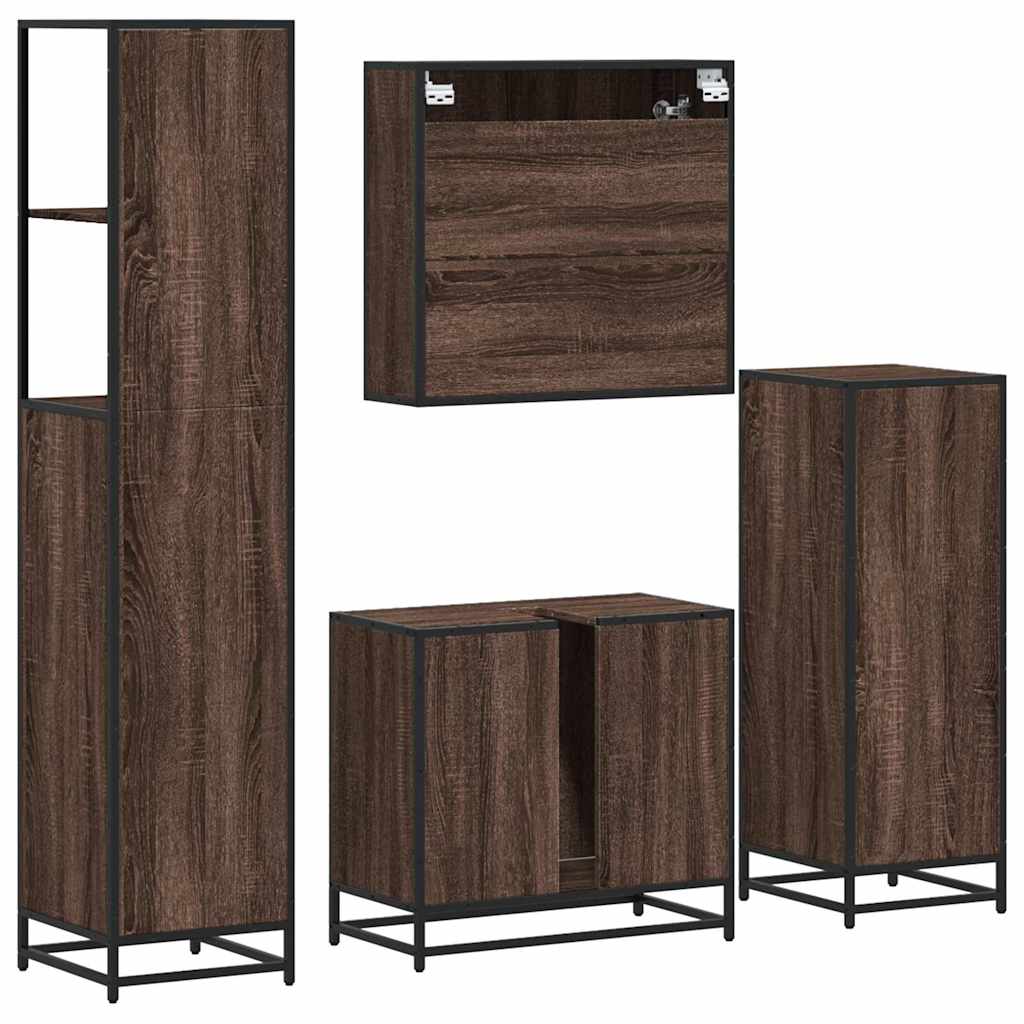 vidaXL 4 Piece Bathroom Furniture Set Brown Oak Engineered Wood