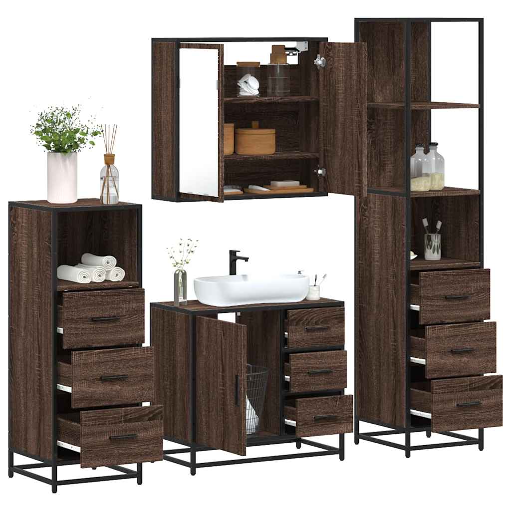 vidaXL 4 Piece Bathroom Furniture Set Brown Oak Engineered Wood