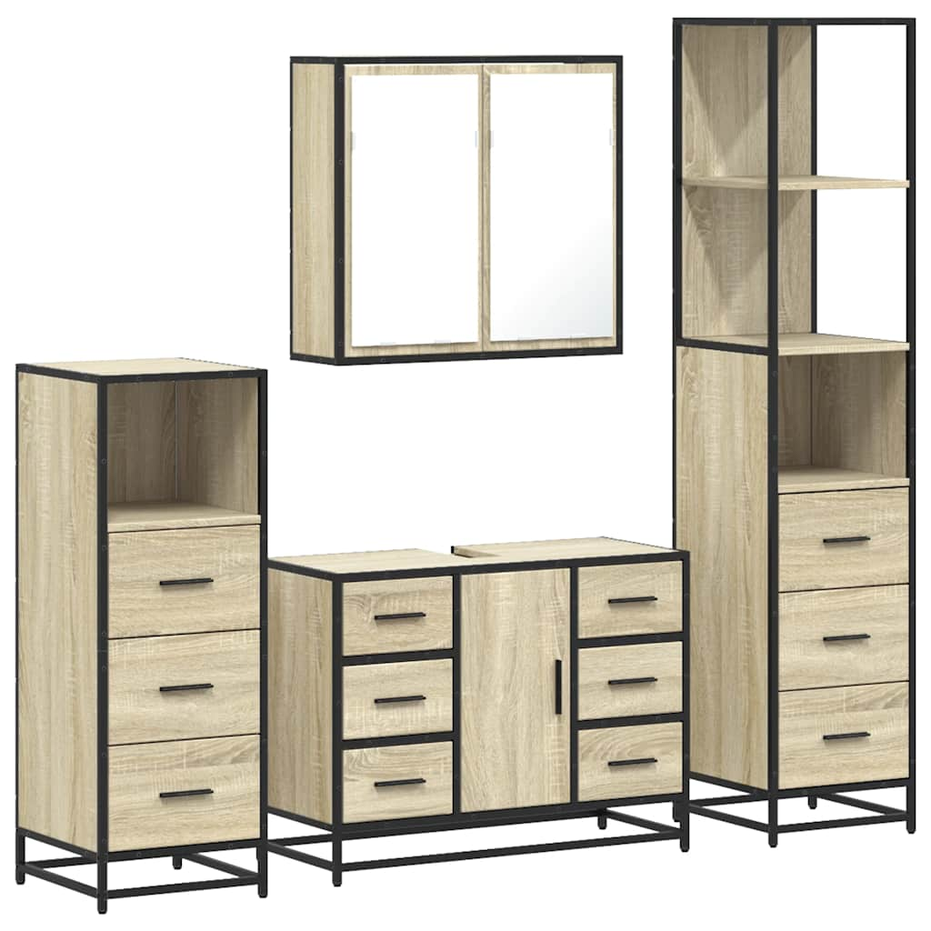 vidaXL 4 Piece Bathroom Furniture Set Sonoma Oak Engineered Wood