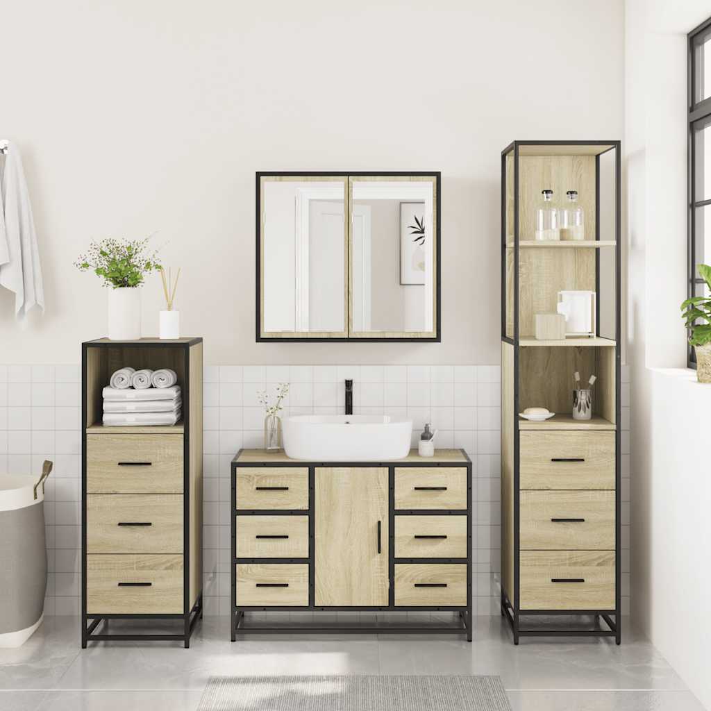 vidaXL 4 Piece Bathroom Furniture Set Sonoma Oak Engineered Wood