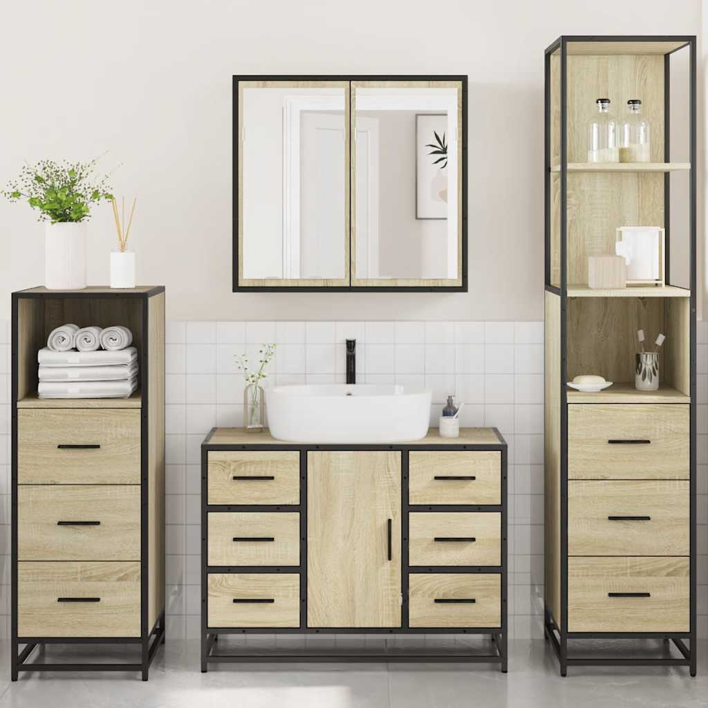 vidaXL 4 Piece Bathroom Furniture Set Sonoma Oak Engineered Wood