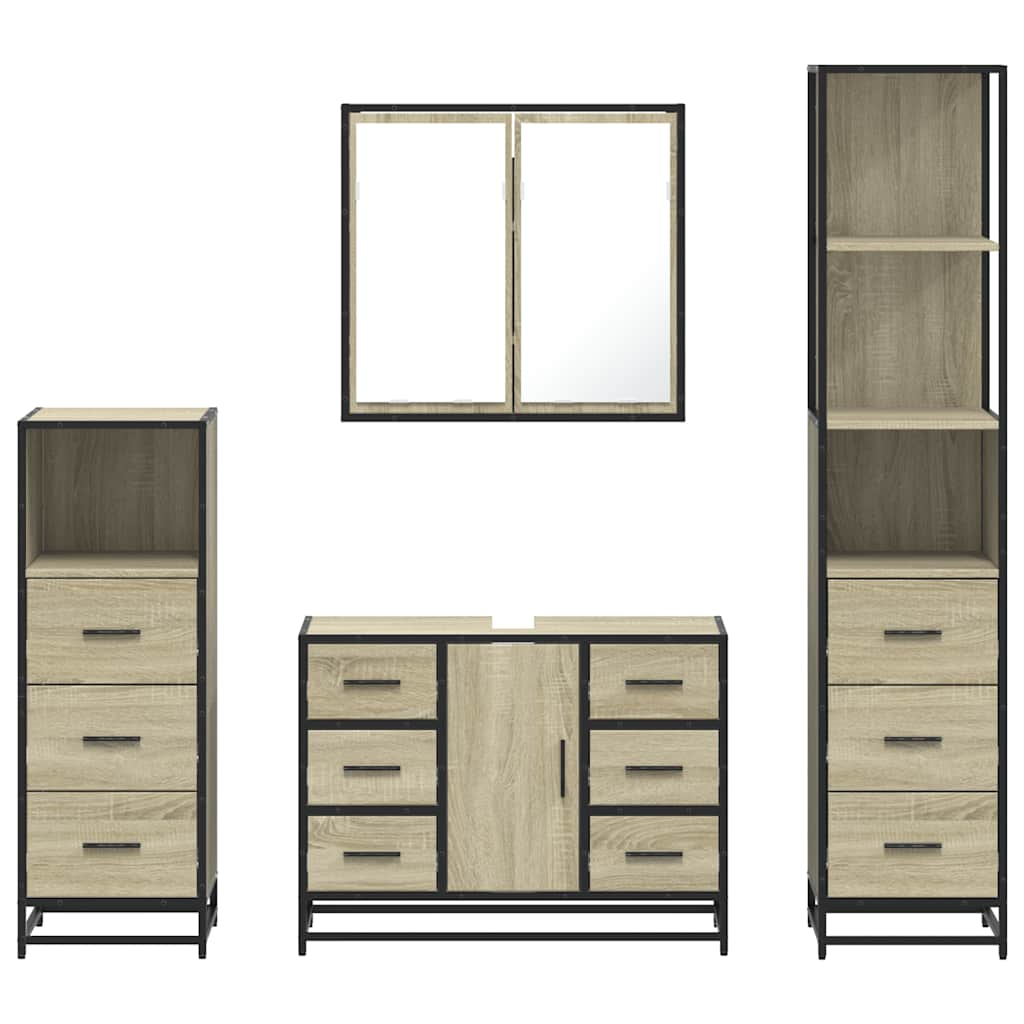 vidaXL 4 Piece Bathroom Furniture Set Sonoma Oak Engineered Wood