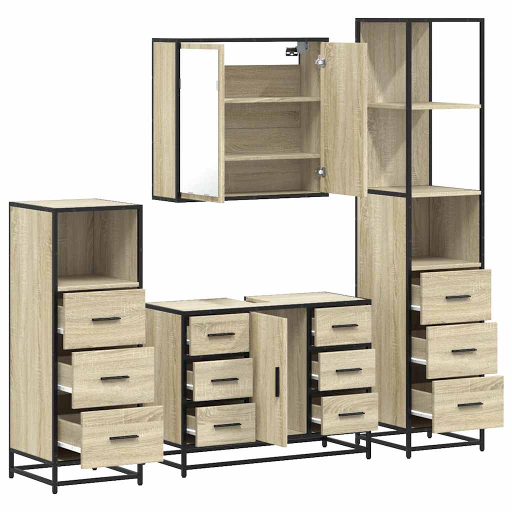 vidaXL 4 Piece Bathroom Furniture Set Sonoma Oak Engineered Wood