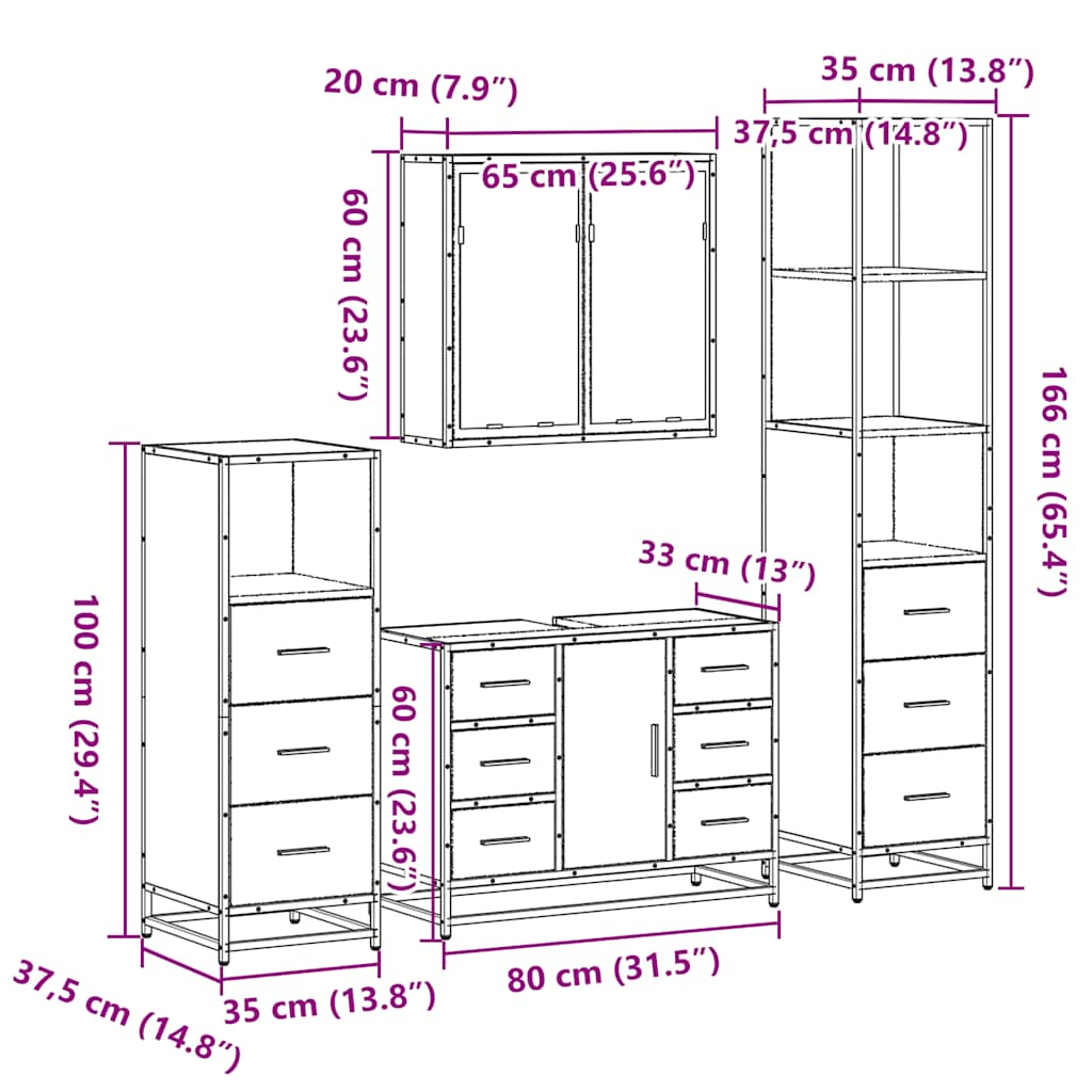 vidaXL 4 Piece Bathroom Furniture Set Sonoma Oak Engineered Wood