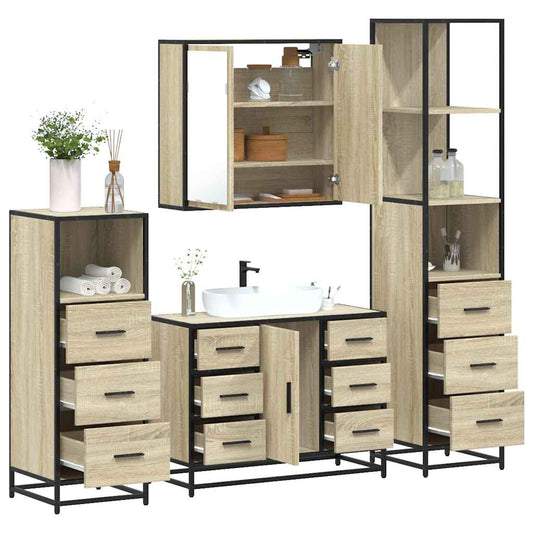 vidaXL 4 Piece Bathroom Furniture Set Sonoma Oak Engineered Wood