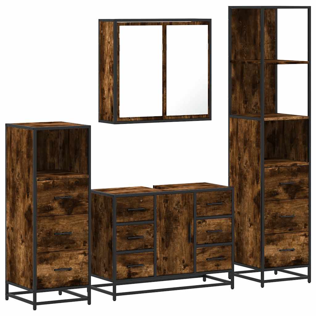 4 Piece Bathroom Furniture Set Smoked Oak Engineered Wood
