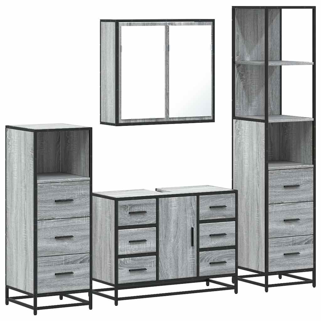 vidaXL 4 Piece Bathroom Furniture Set Grey Sonoma Engineered Wood