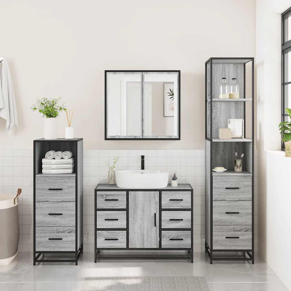 vidaXL 4 Piece Bathroom Furniture Set Grey Sonoma Engineered Wood