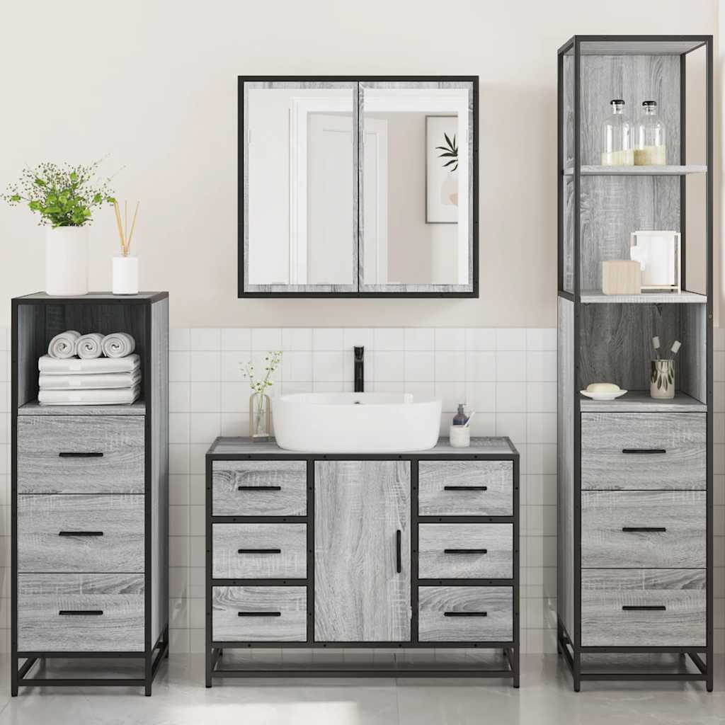 vidaXL 4 Piece Bathroom Furniture Set Grey Sonoma Engineered Wood