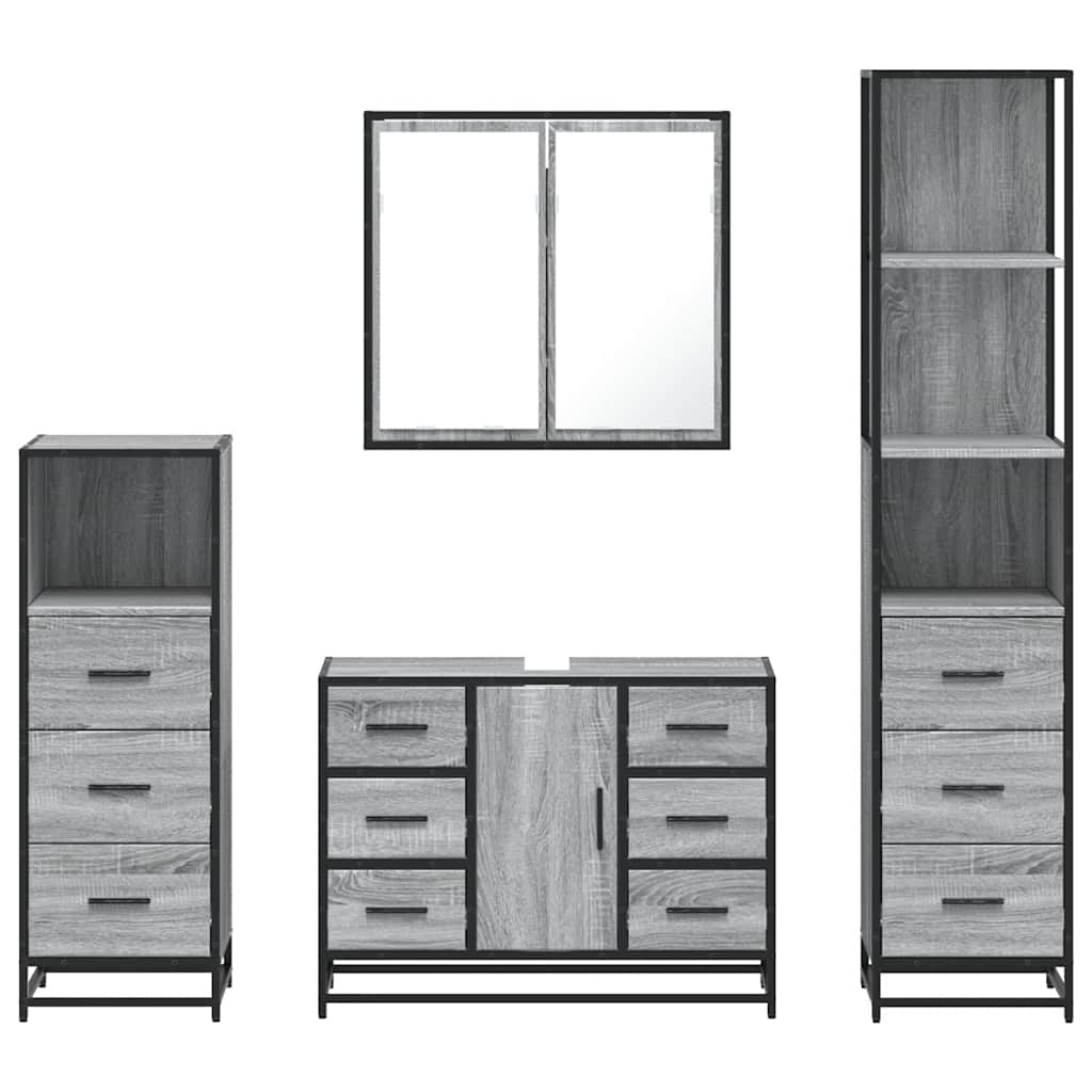 vidaXL 4 Piece Bathroom Furniture Set Grey Sonoma Engineered Wood