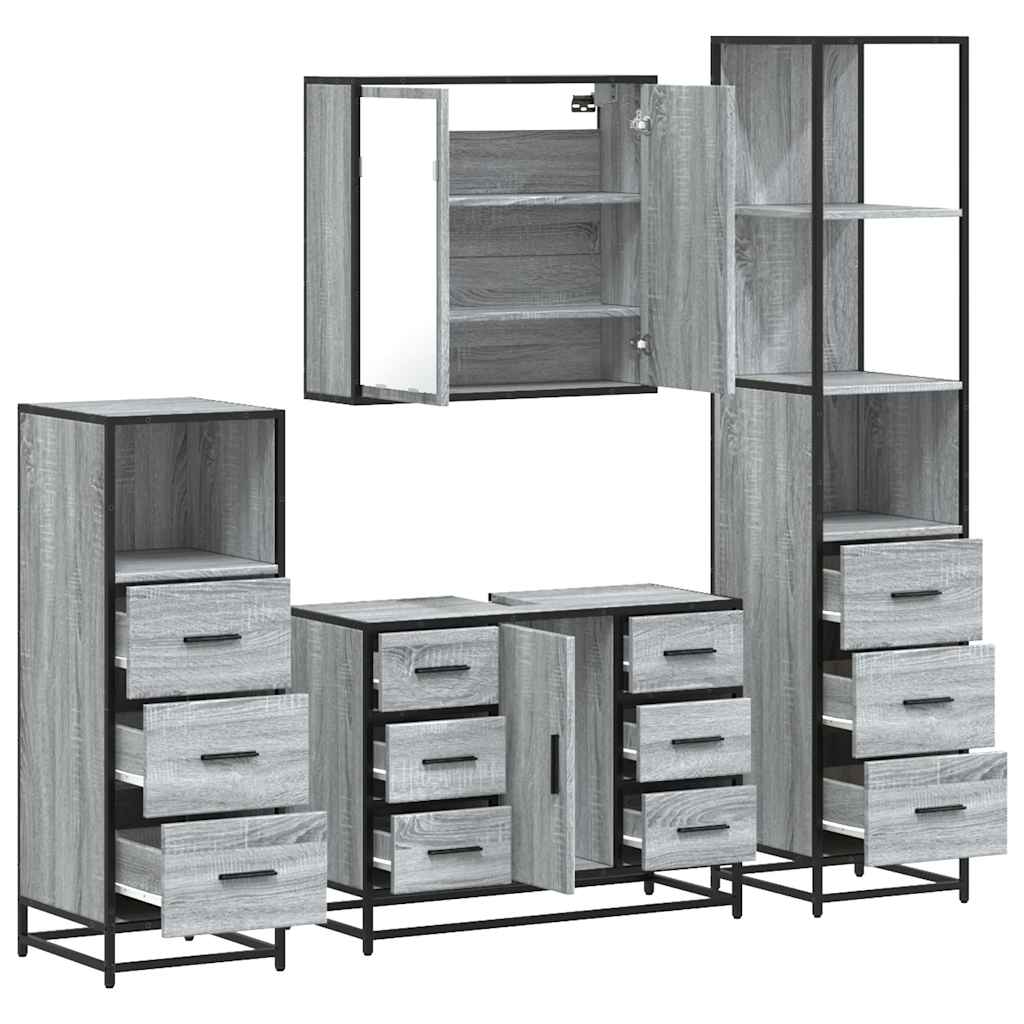 vidaXL 4 Piece Bathroom Furniture Set Grey Sonoma Engineered Wood