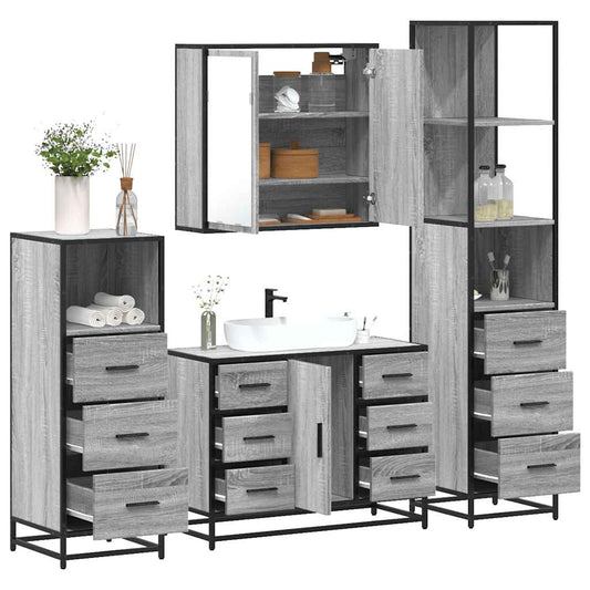 vidaXL 4 Piece Bathroom Furniture Set Grey Sonoma Engineered Wood