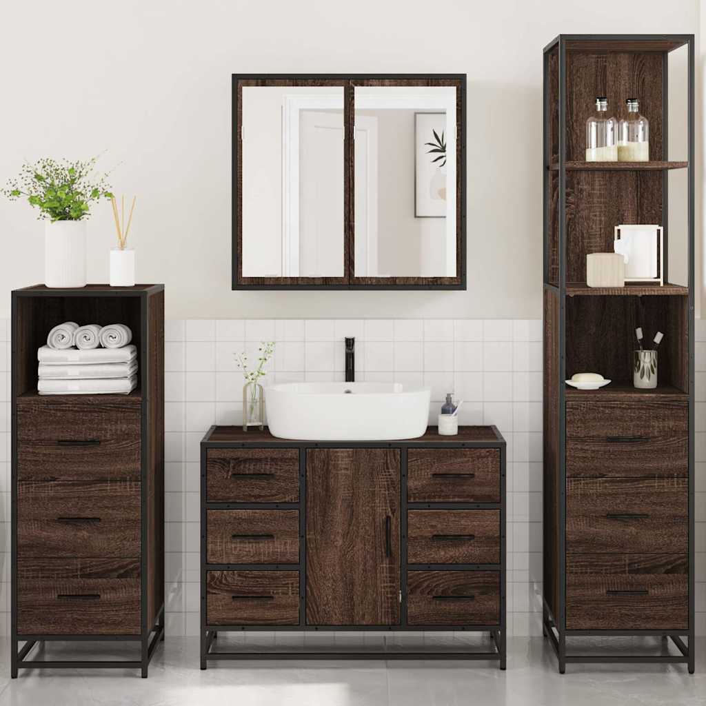 vidaXL 4 Piece Bathroom Furniture Set Brown Oak Engineered Wood